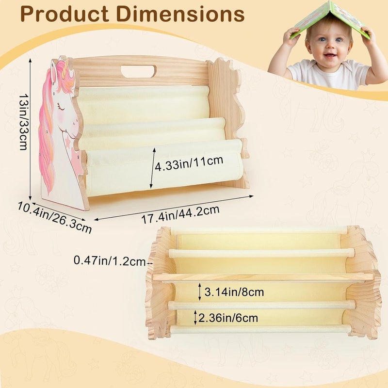 SheSeek Toddler Bookshelf Double-Sided with 4 Tier Deep Sleeves Kids Wooden Montessori Book Rack for Baby Nursery Room, Playroom, Classroom or Bedroom Bookcase Storage Organizer, Pink Unicorn - Image 4